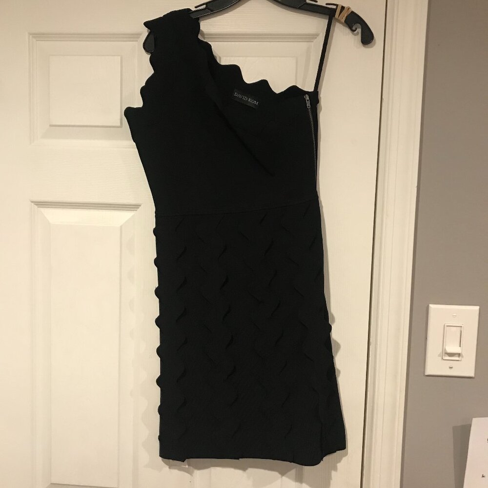 David Koma Black One Shoulder Sculpted Mini Dress LBD – Size M